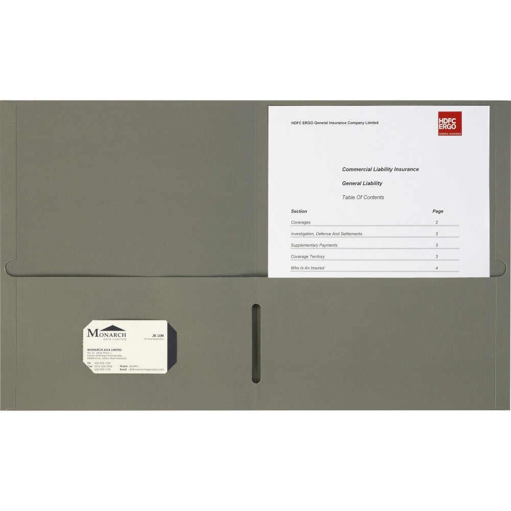 Business Source 8-1/2x11 Double Pocket Portfolio - Letter - 8 1/2in x 11in Sheet Size - 125 Sheet Capacity - Inside Front & Back Pocket(s) - Paper Stock - Gray - 25 / Box