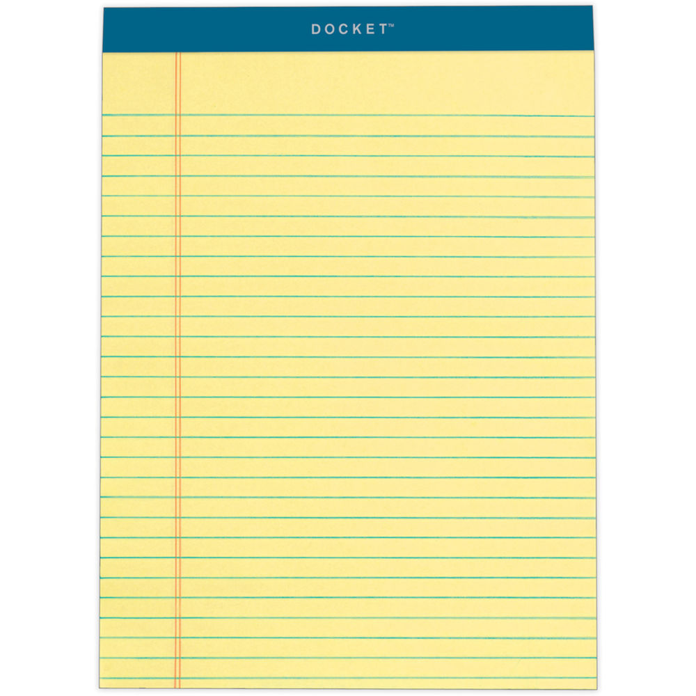 TOPS Docket Letr-Trim Legal Rule Canary Legal Pads - 50 Sheets - Double Stitched - 0.34in Ruled - 16 lb Basis Weight - 8 1/2in x 11 3/4in - Canary Paper - Marble Green Binding - Perforated, Hard Cover, Resist Bleed-through - 12 / Pack