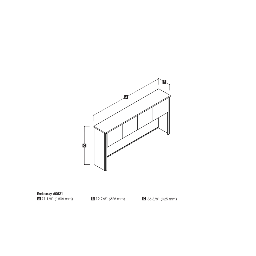 Bestar Embassy 72inW Hutch For Desk Shell, Dark Chocolate