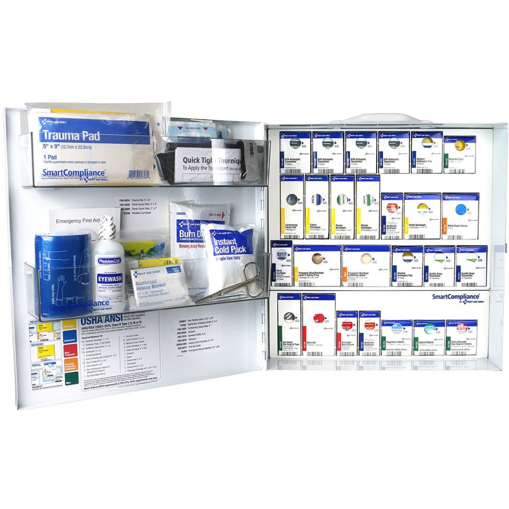 First Aid Only Smart Compliance ANSI B First Aid Large Metal Cabinet With Medication, 16-1/2inH x 15-3/4inW x 15-1/2inD, White