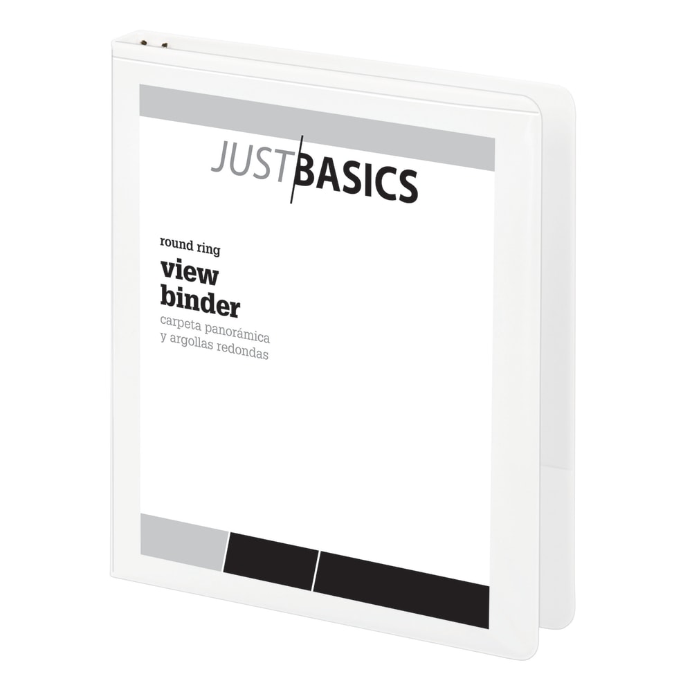 Just Basics Basic View 3-Ring Binder, 1/2in Round Rings, White