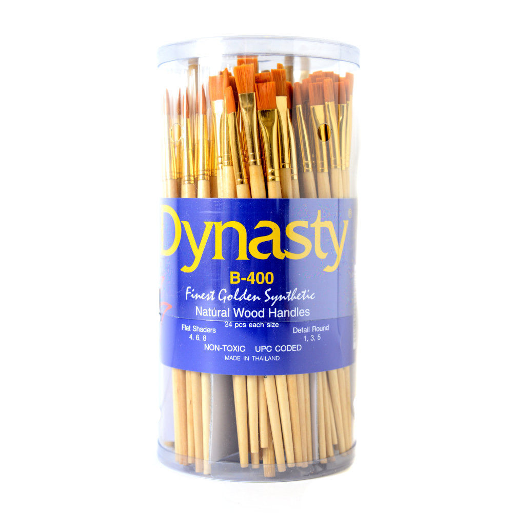 Dynasty Golden Paint Brushes B-400, Assorted Sizes, Round Bristle, Synthetic, Brown, Pack Of 144