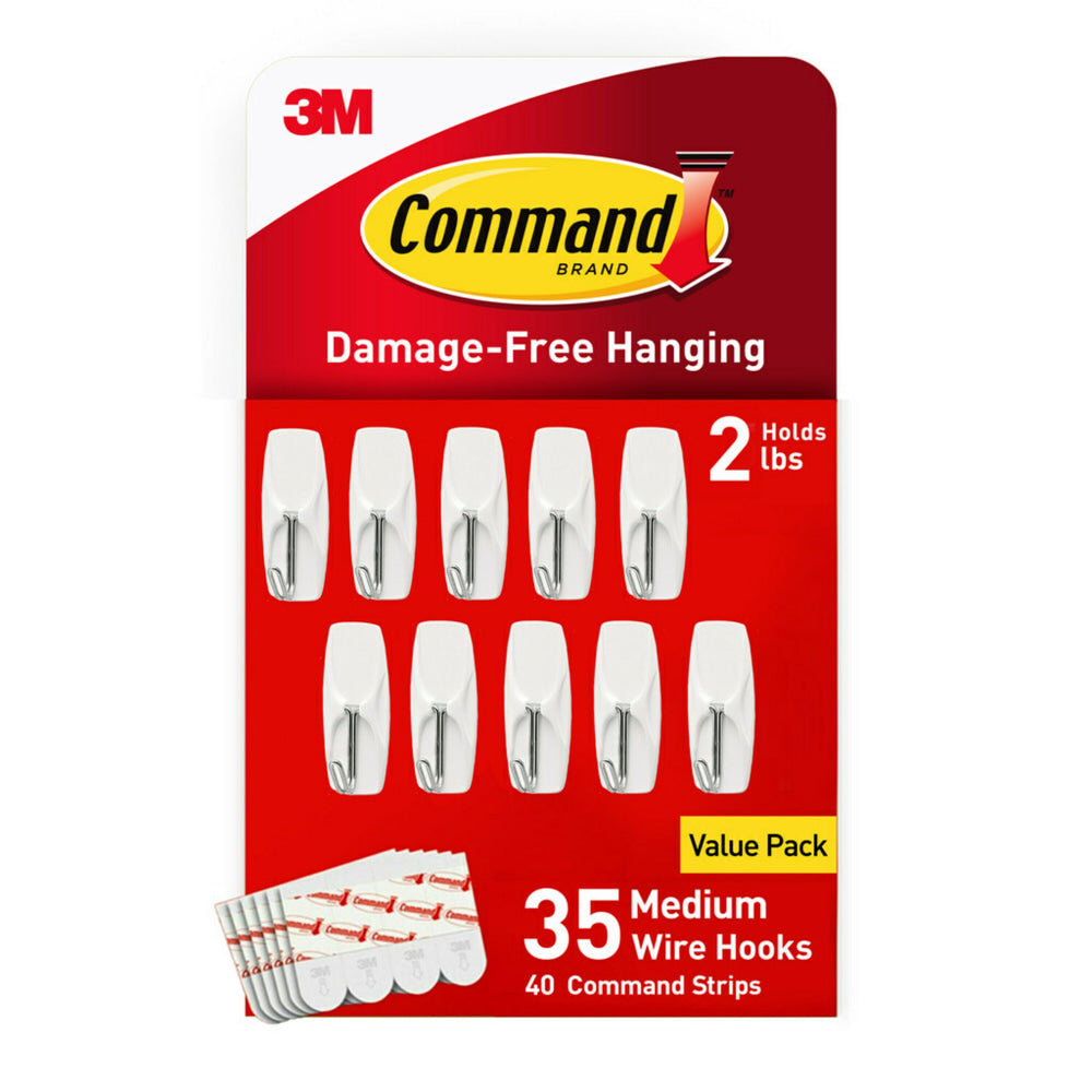 Command Medium Wire Toggle Hooks, 35 Command Hooks, 40 Command Strips, Damage Free Organizing of Dorm Rooms, White