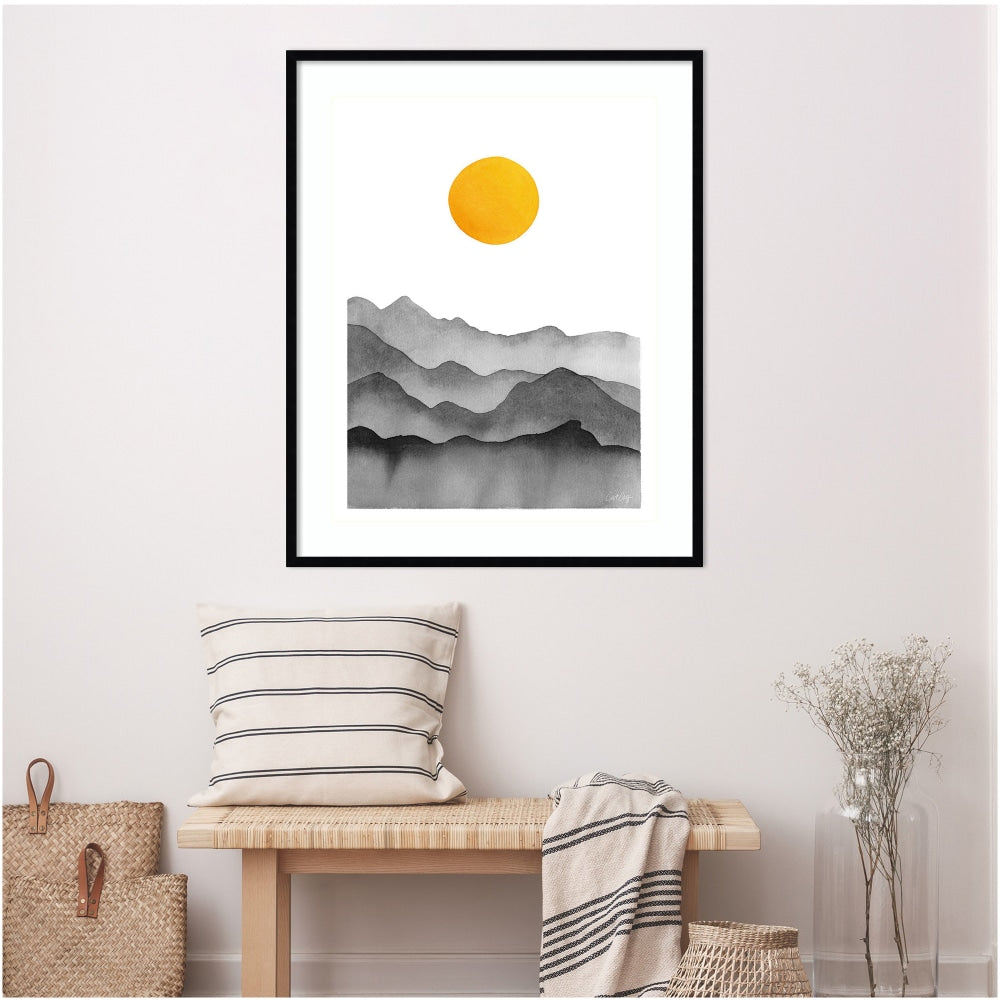 Amanti Art Black Yellow Mountain Range Silhouette by Cat Coquillette Wood Framed Wall Art Print, 41inH x 33inW, Black