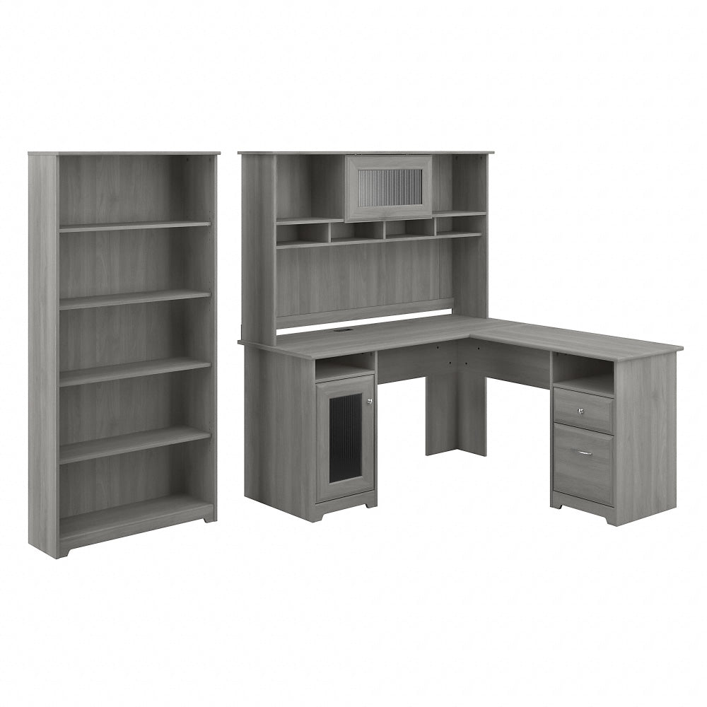 Bush Business Furniture Cabot 60inW L-Shaped Corner Desk With Hutch And 5-Shelf Bookcase, Modern Gray, Standard Delivery