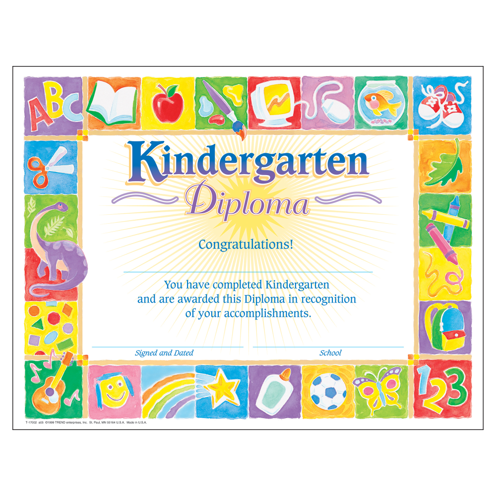 TREND Classic Diplomas, 8-1/2in x 11in, Kindergarten, 30 Certificates Per Pack, Set Of 6 Packs