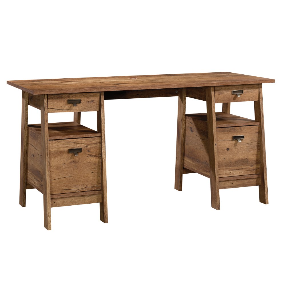 Sauder Trestle 59inW Executive Computer Desk, Vintage Oak