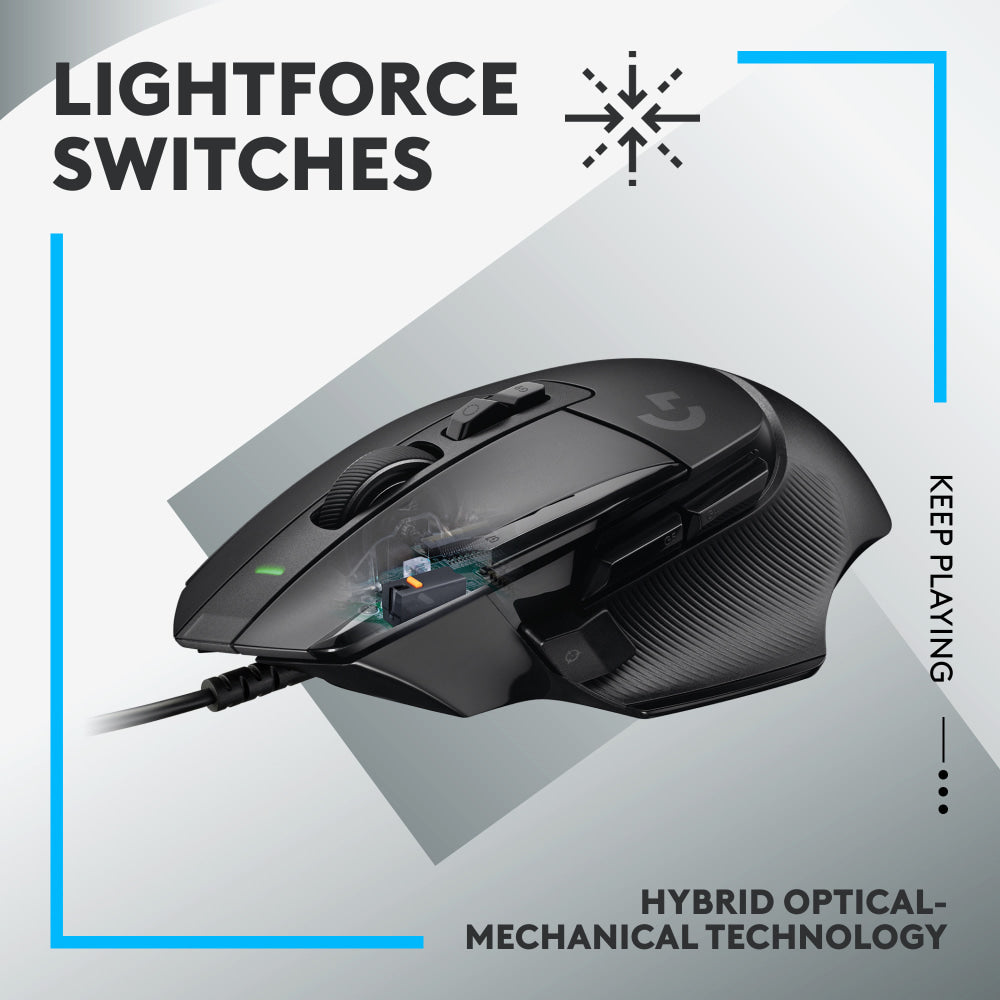 Logitech G502 X Wired Gaming Mouse - LIGHTFORCE hybrid optical-mechanical primary switches, HERO 25K gaming sensor, compatible with PC - macOS/Windows - Black - Mouse - optical - wired - USB - black