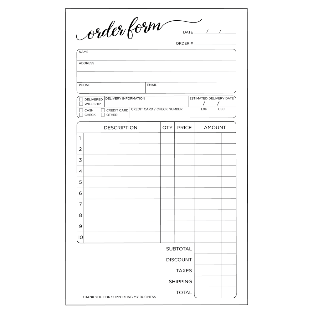 COSCO Order Form Book, 2-Part Carbonless, 8-1/2in x 5-1/2in, Script, Book Of 50 Sets