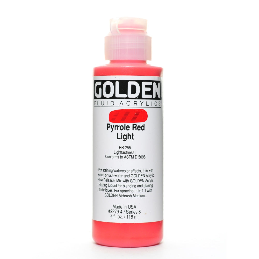 Golden Fluid Acrylic Paint, 4 Oz, Pyrrole Red Light