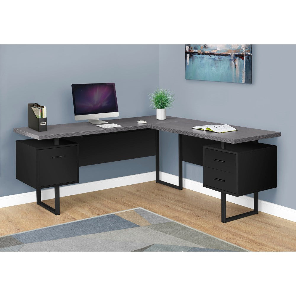 Monarch Specialties Dallas 71inW L-Shaped Computer Desk, Black/Gray