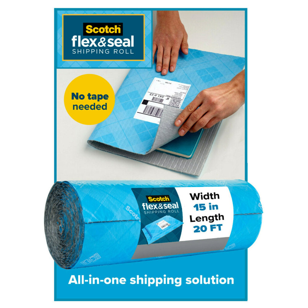 Scotch Flex & Seal Shipping Roll, 15in x 20ft, Light Blue