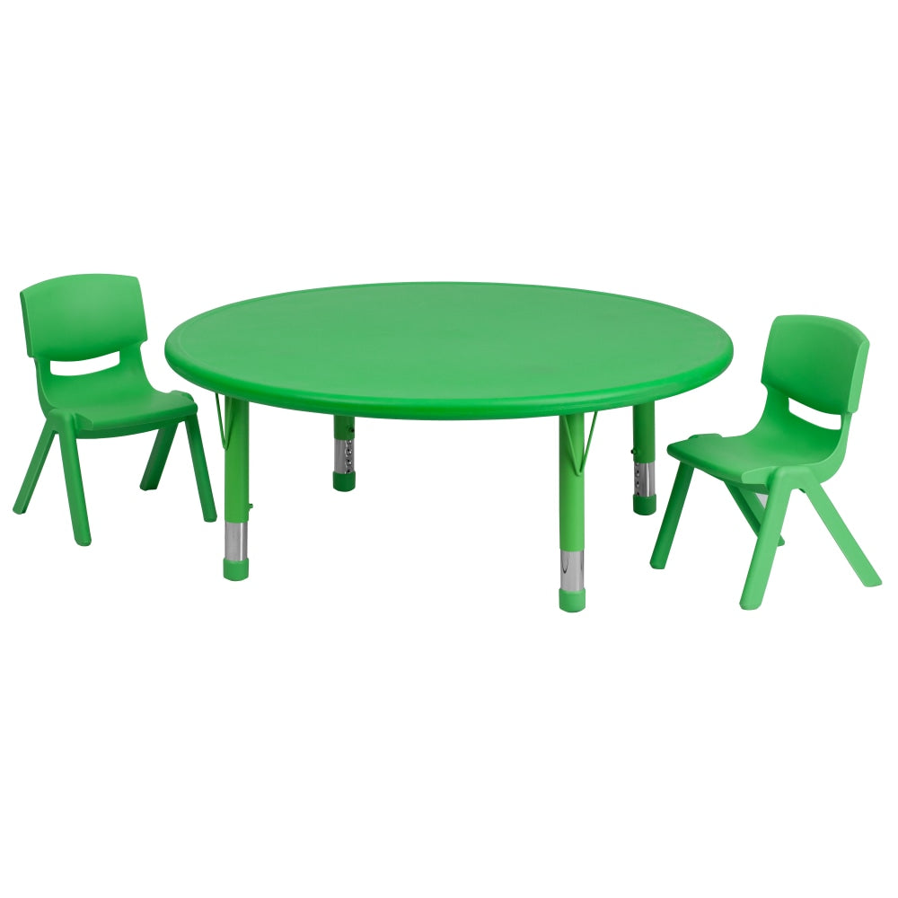 Flash Furniture Round Plastic Height-Adjustable Activity Table Set With 2 Chairs, 23-3/4inH x 45inW x 45inD, Green