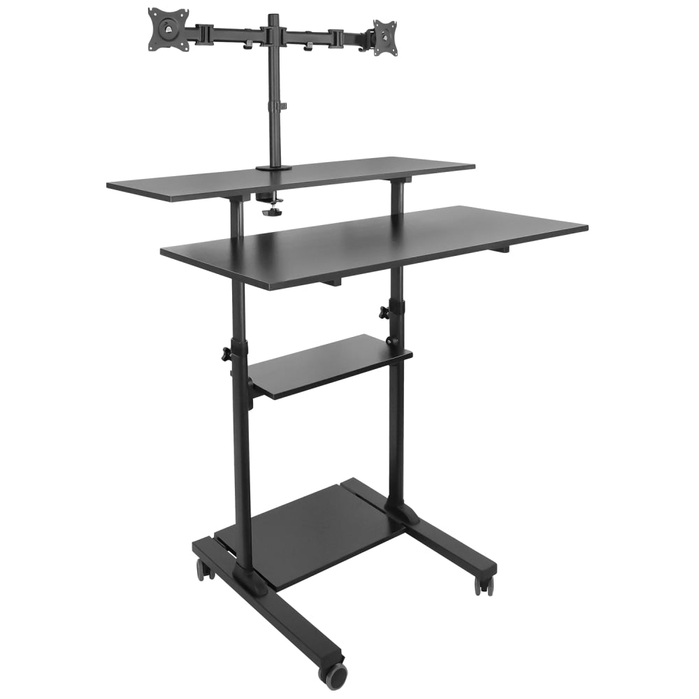 Mount-It! MI-7972 Mobile Standing Desk Workstation, With Dual-Monitor Mount, 72-1/4inH x 39-1/2inW x 26inD, Black