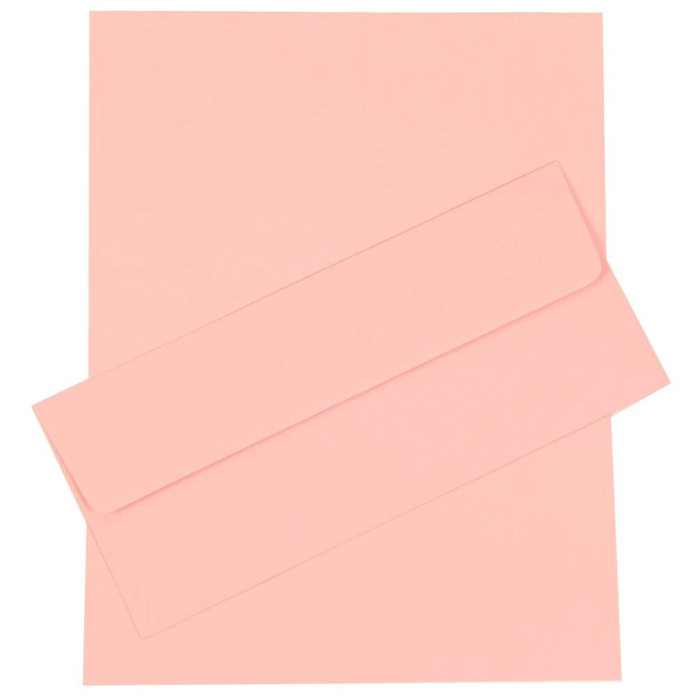 JAM Paper Business Stationery Set, 8 1/2in x 11in, Baby Pink, Set Of 50 Sheets And 50 Envelopes