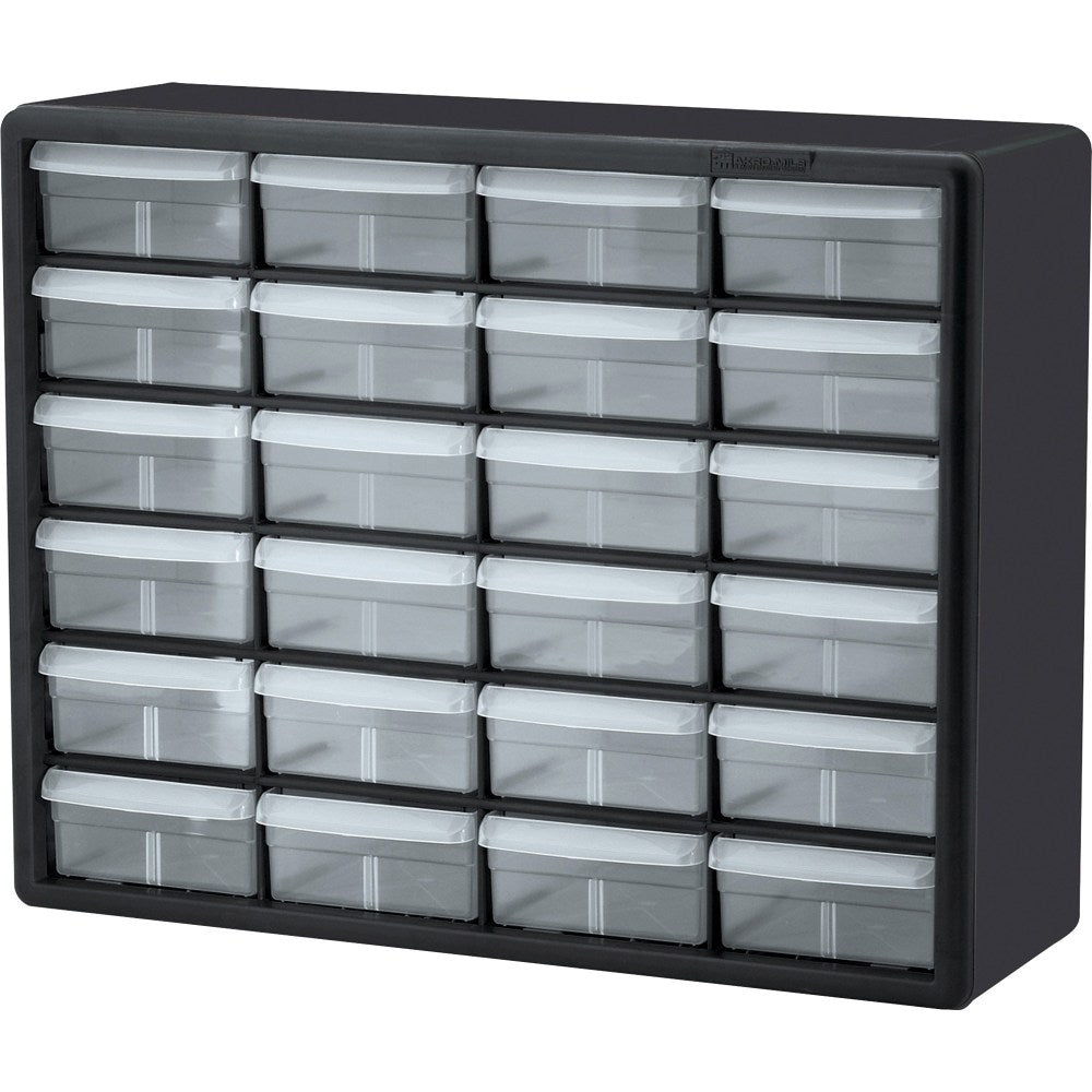 Akro-Mils Plastic 24-Drawer Storage Cabinet, 15 12/16in x 20in x 6 6/16in, Black/Clear