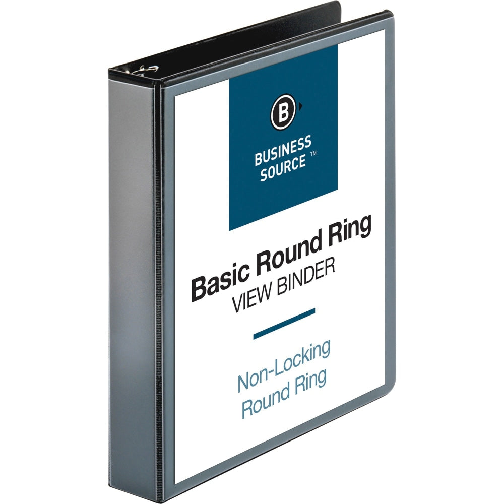 Business Source View 3-Ring Binder, 1 1/2in Round Rings, Black