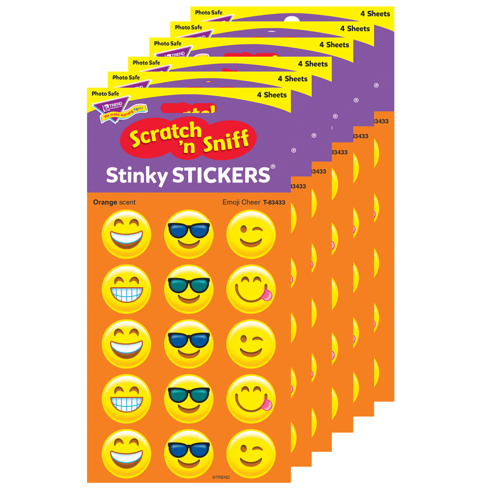 Trend Stinky Stickers, Emoji Cheer/Orange, 60 Per Pack, 6 Packs