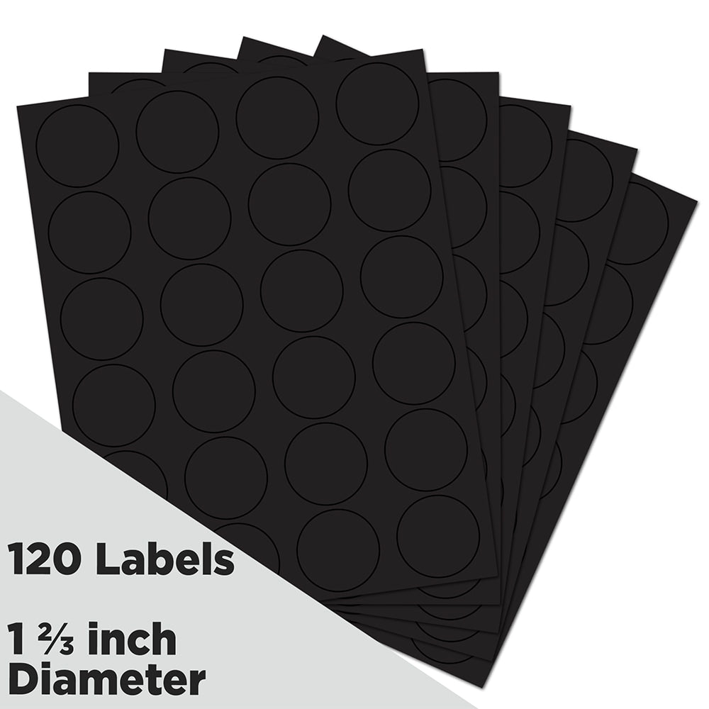 JAM Paper Circle Labels, 1 2/3in, Black, Pack of 120 Labels