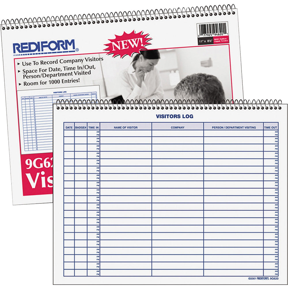 Rediform Visitors Log Book, Letter Size (8 1/2in x 11in), 50 Sheets, 50% Recycled, Blue