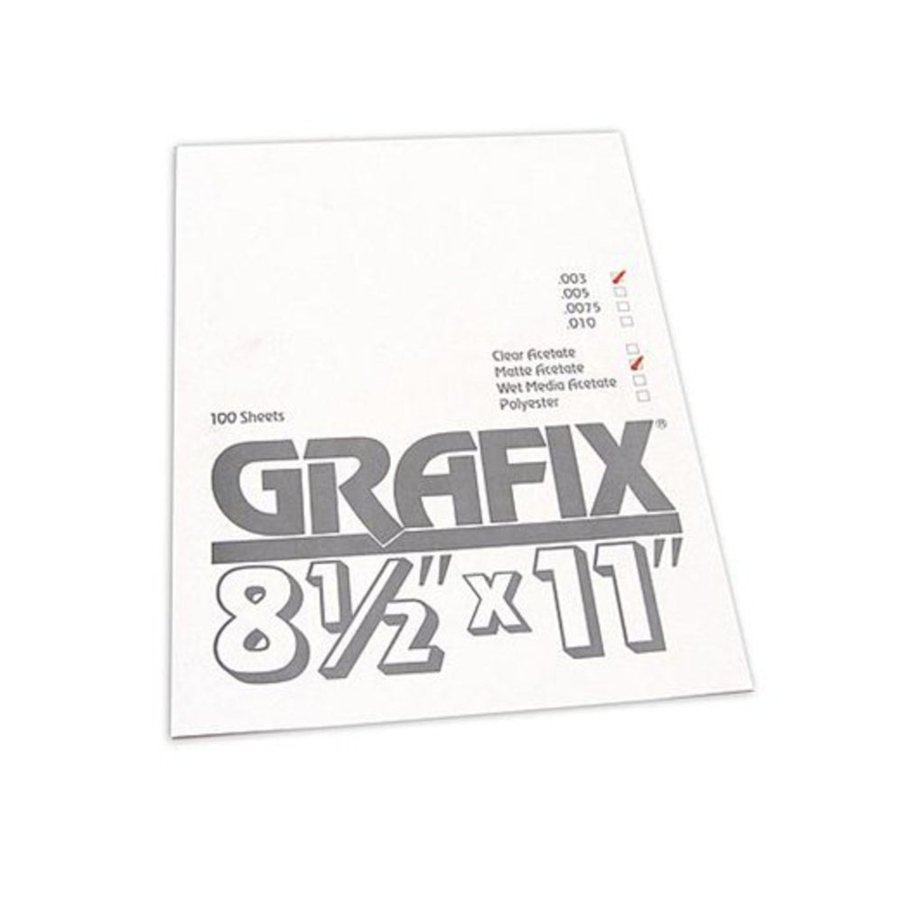 Grafix Matte Acetate Sheets, 8 1/2in x 11in, 0.003in Thick, Pack Of 100