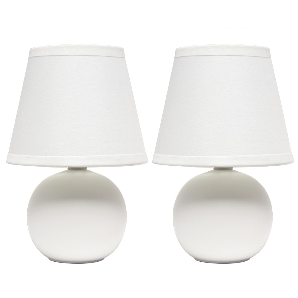 Creekwood Home Nauru Petite Ceramic Orb Base Table Lamp, 8-11/16inH, White Shades/White Bases, Set Of 2