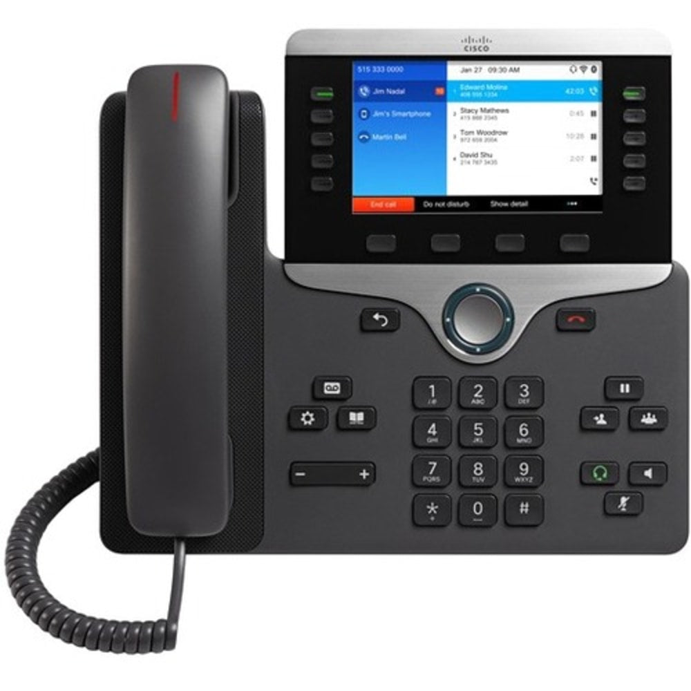 Cisco 8861 IP Phone - Corded/Cordless - Corded - Bluetooth - Wall Mountable, Desktop - Black - 5 x Total Line - VoIP - 5in - Enhanced User Connect License - 2 x Network (RJ-45) - PoE Ports