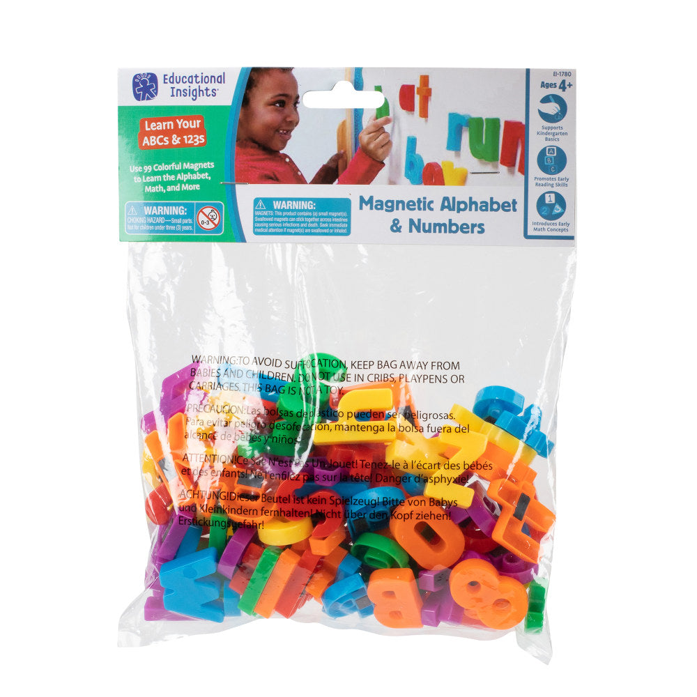 Educational Insights Magnetic Letters & Numbers, Assorted Colors, 99 Pieces Per Pack, Set Of 2 Packs