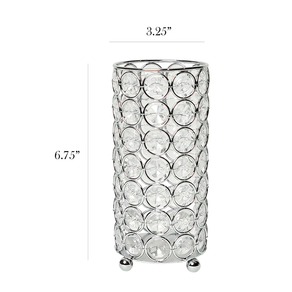 Elegant Designs Ellipse Crystal Decorative Vase, 6-3/4inH x 3-1/4inW x 3-1/4inD, Chrome