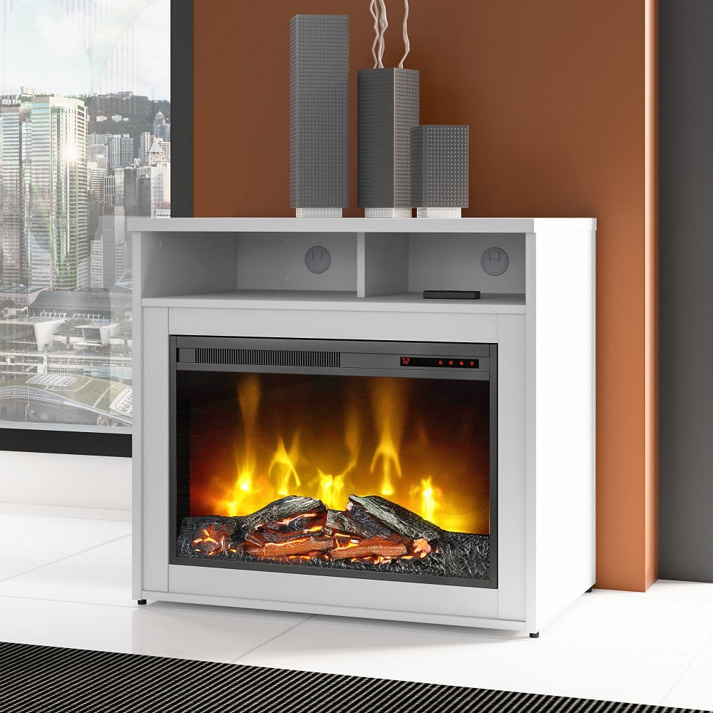 Bush Business Furniture Jamestown 32inW Electric Fireplace With Shelf, White, Standard Delivery