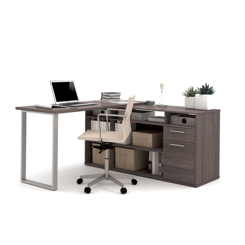 Bestar Solay 60inW L-Shaped Corner Desk, Bark Gray