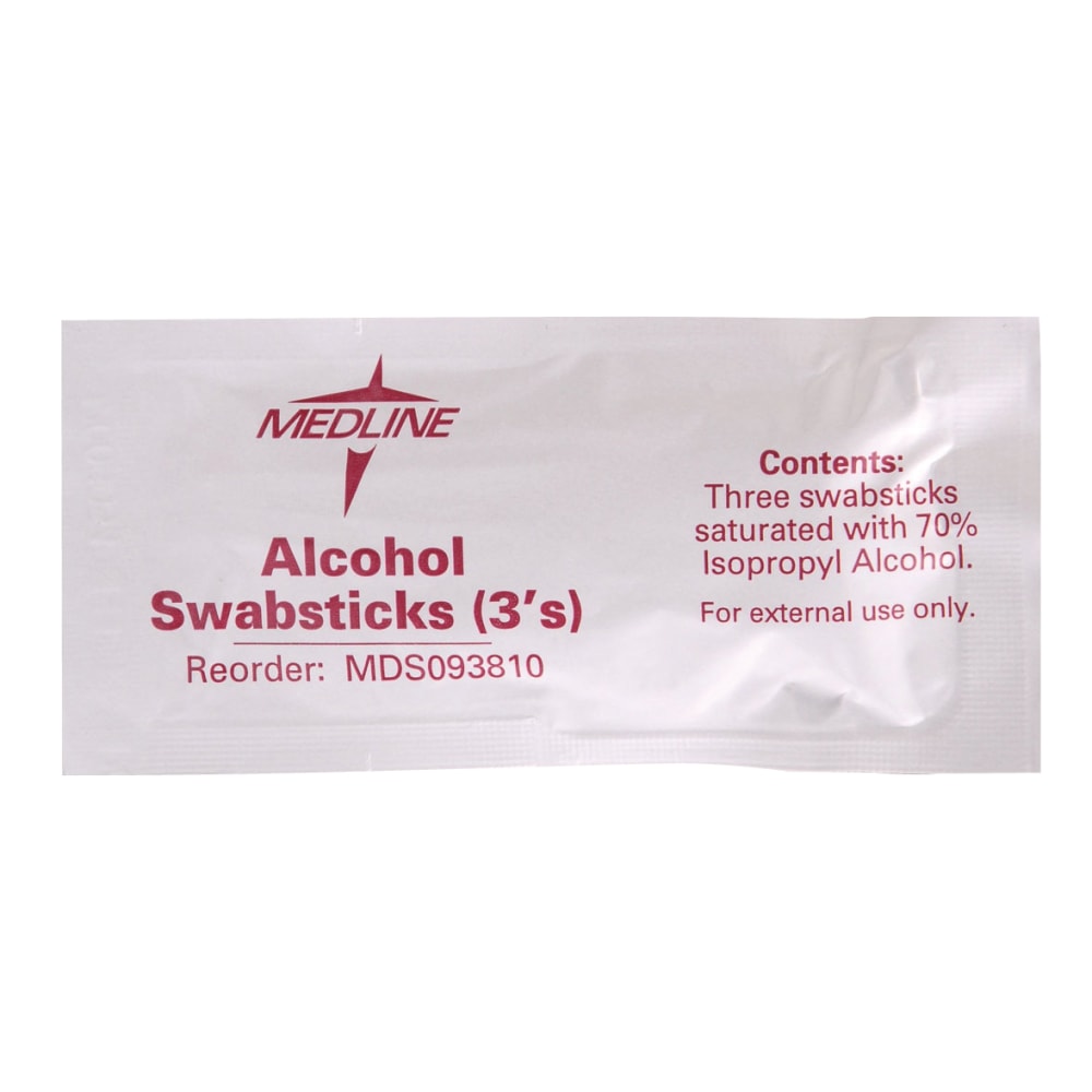 Medline Alcohol Swabsticks, 250 Per Box, Case Of 3 Boxes