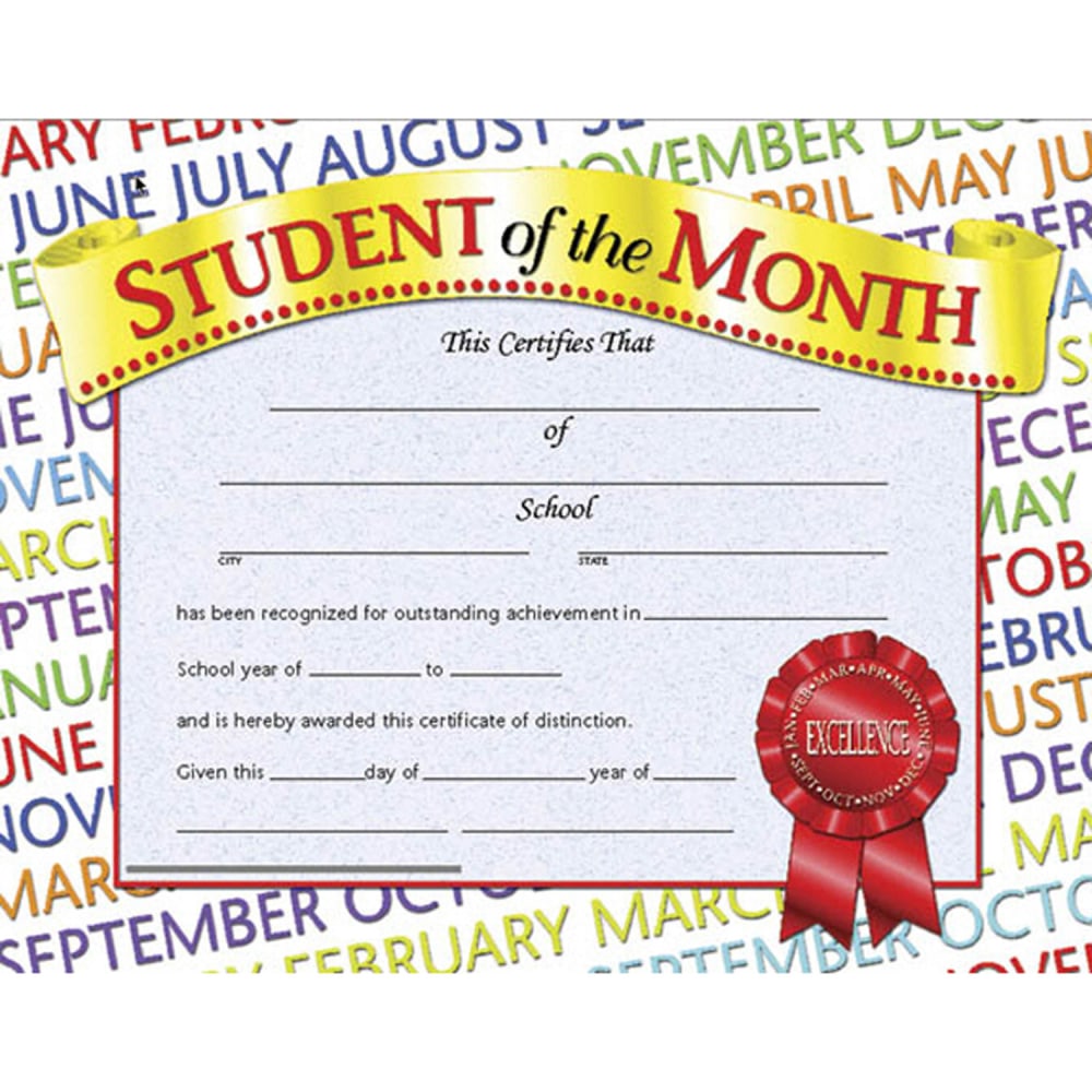 Hayes Certificates, 8-1/2in x 11in, Student Of The Month, Months, 30 Certificates Per Pack, Set Of 3 Packs