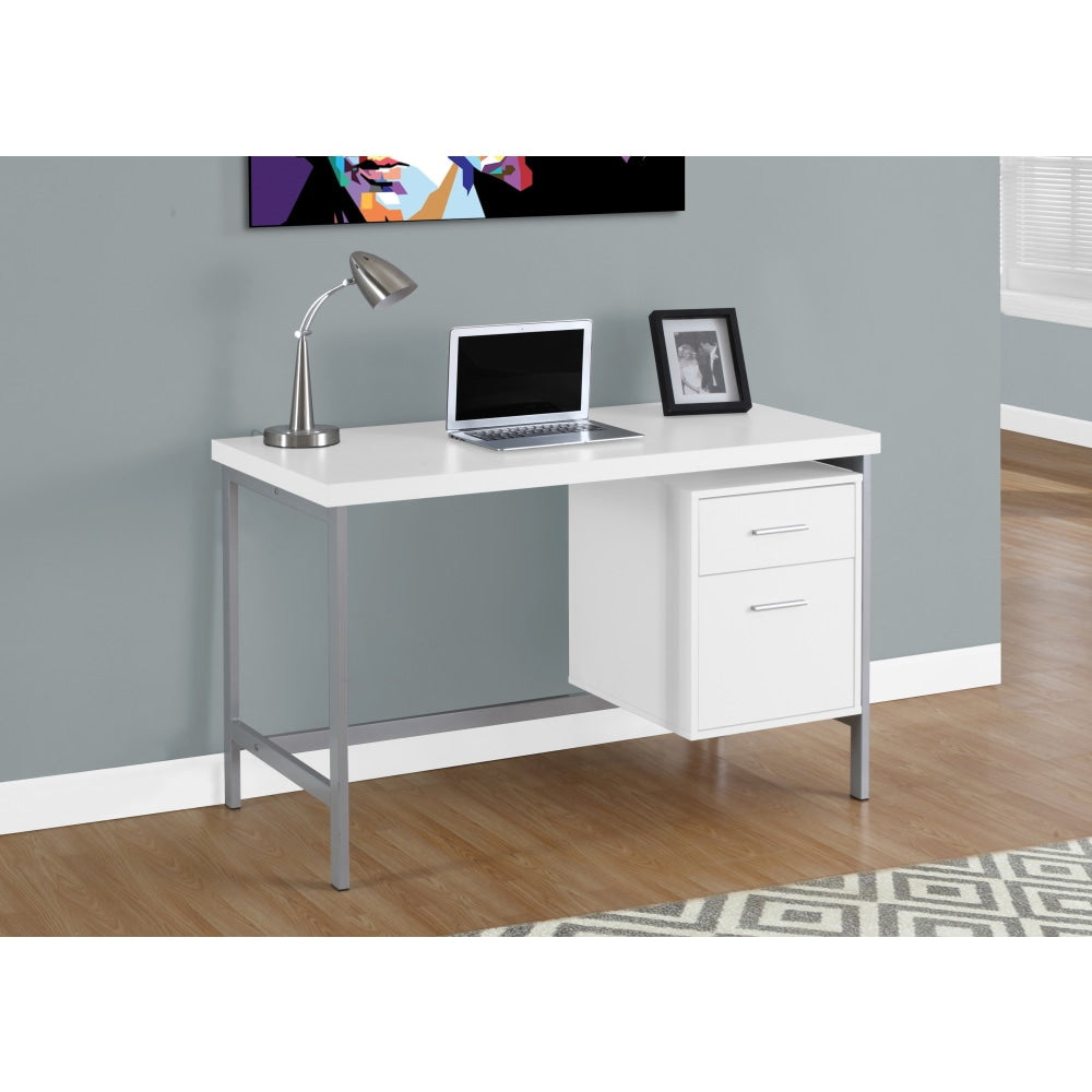 Monarch Specialties Contemporary 48inW Computer Desk With 2-Drawers, White/Silver