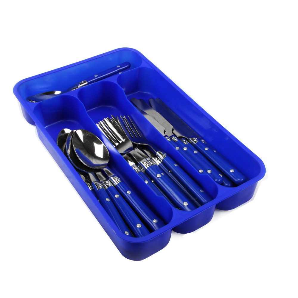 Gibson Home 24-Piece Flatware Set, Casual Living, Silver/Blue