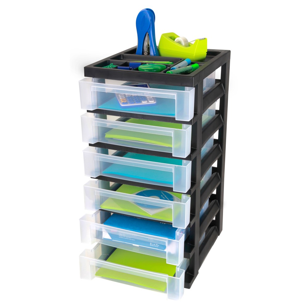 Office Depot Brand Plastic 6-Drawer Storage Cart, 26 7/16in x 12 1/16in x 14 1/4in, Black