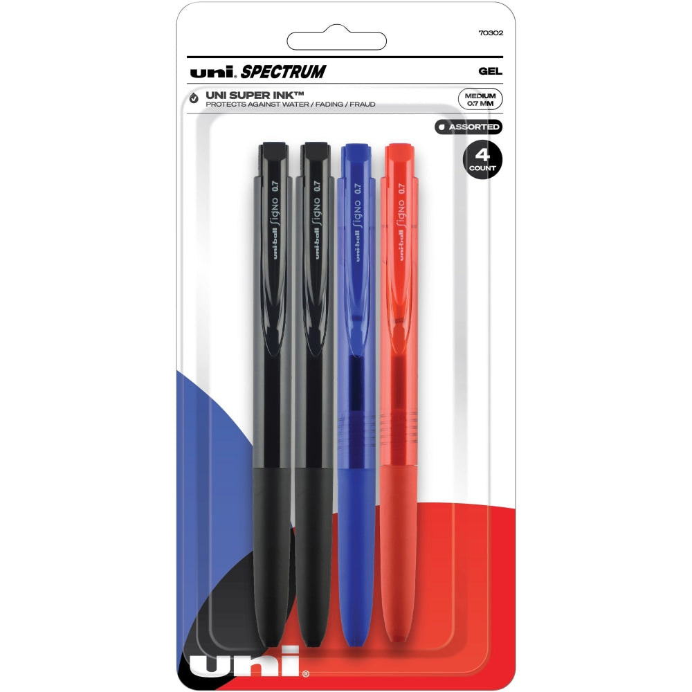 uni Spectrum Gel Pens, Pack Of 4, Medium Point, 0.7 mm, Assorted Colors