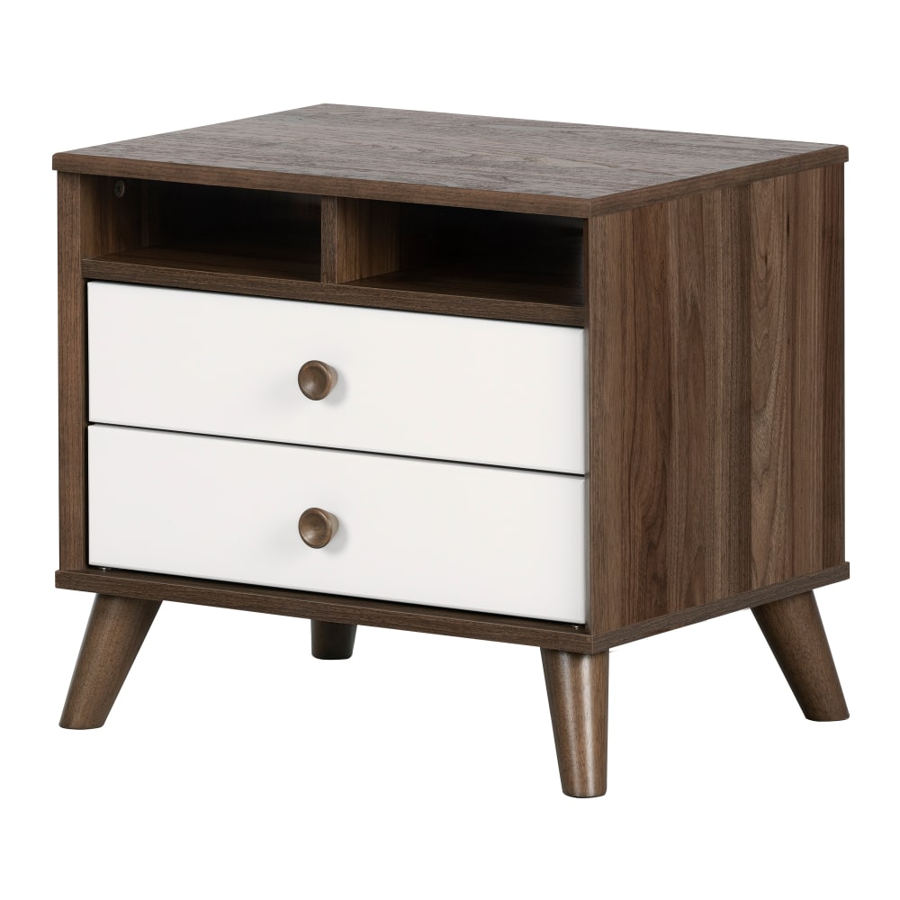 South Shore Yodi 2-Drawer Nightstand, 20-1/4inH x 22-1/4inW x 16-3/4inD, Natural Walnut/Pure White