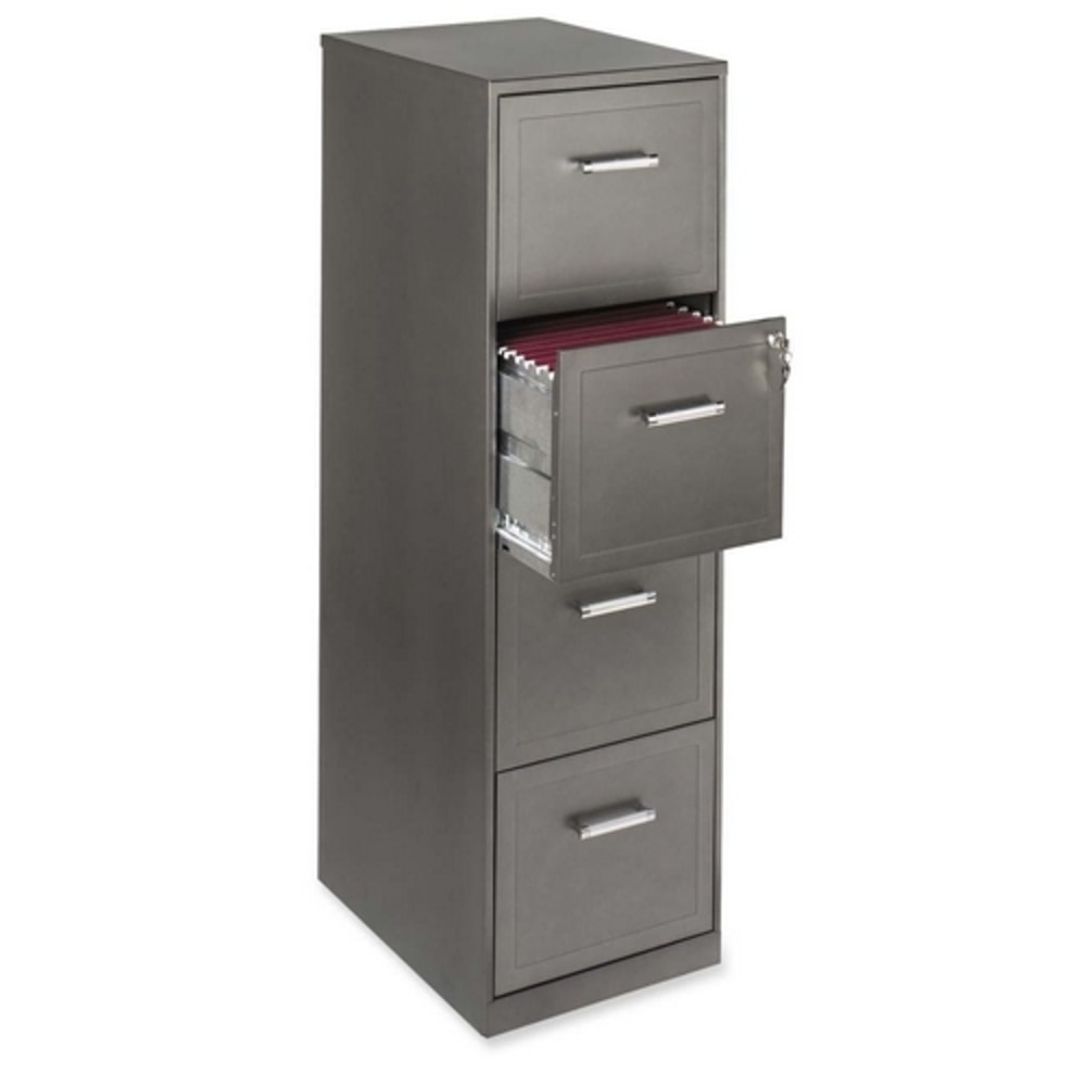 Realspace 18inD Vertical 4-Drawer File Cabinet, Metallic Charcoal