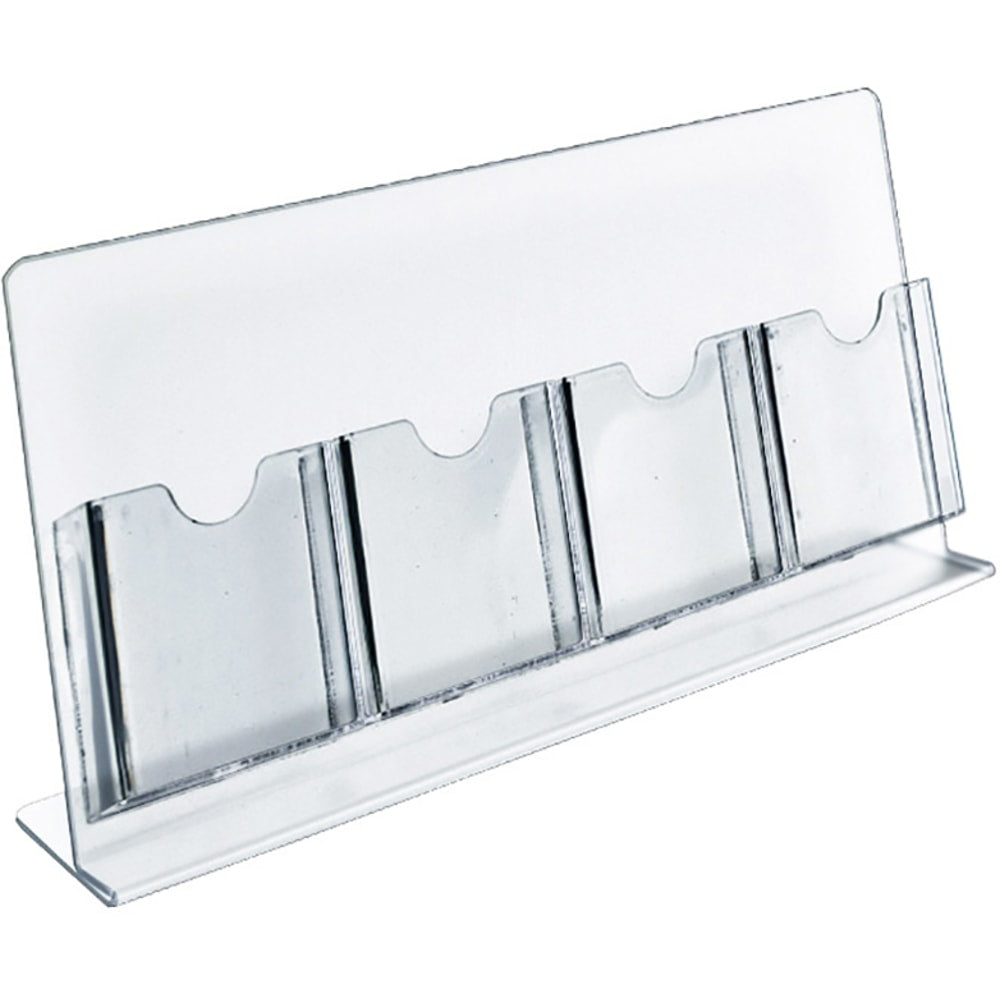 Azar Displays 4-Pocket Acrylic Slant-Back Brochure Holders, 8-1/2inH x 17-1/2inW x 5inD, Clear, Pack Of 2 Holders