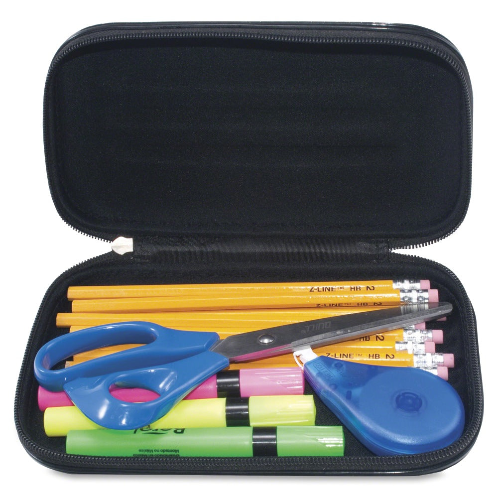 Advantus Large Soft-Sided Pencil Case - External Dimensions: 2in Width x 8.8in Depth x 5.3in Height - Zipper Closure - Fabric - Black - For Pen/Pencil, Crayon, Scissors - 1 Each