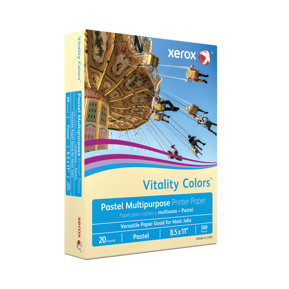 Xerox Vitality Colors Color Multi-Use Printer & Copy Paper, Ivory, Letter (8.5in x 11in), 500 Sheets Per Ream, 20 Lb, 30% Recycled