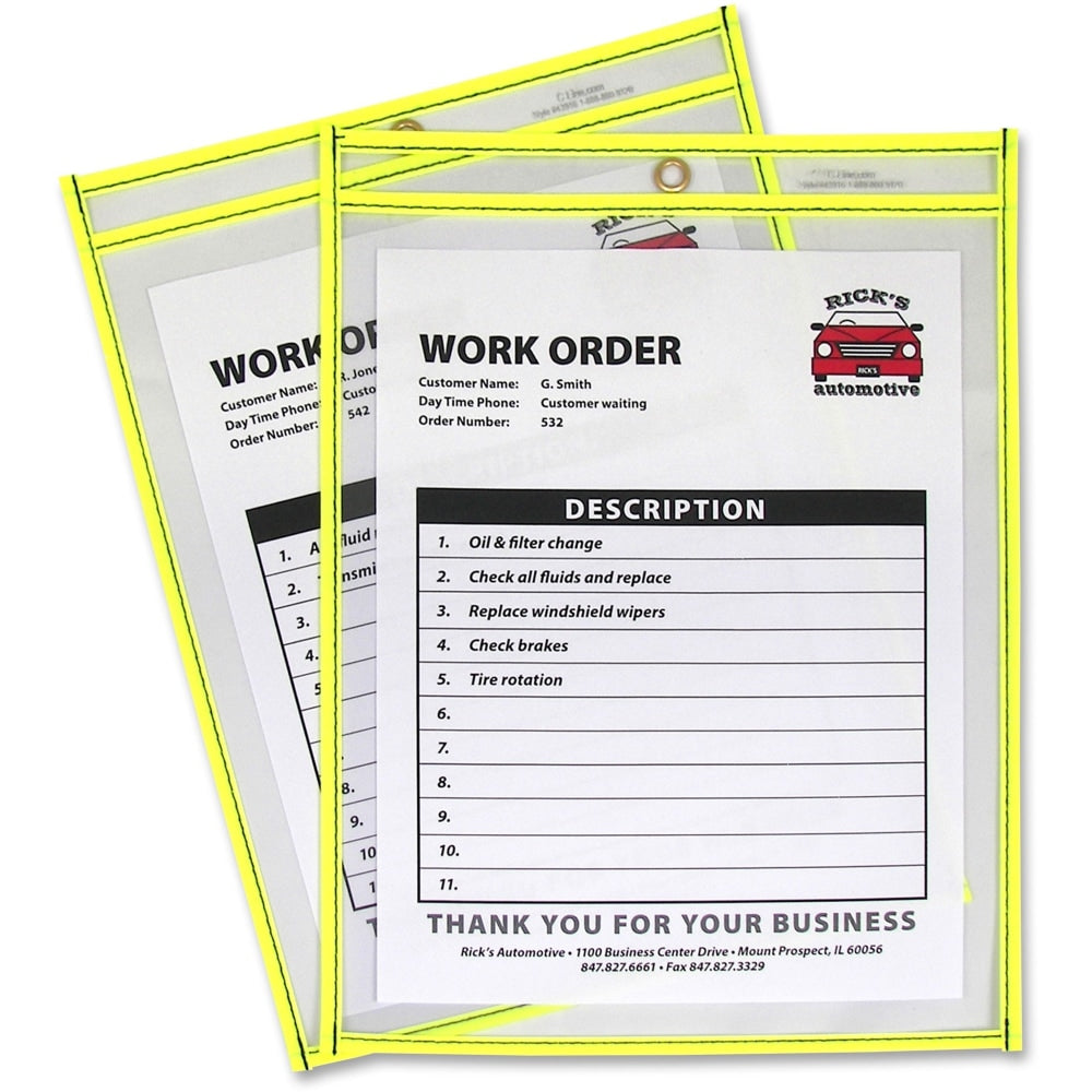 C-Line Neon Color Stitched Shop Ticket Holder, 9in x 12in, Neon Yellow