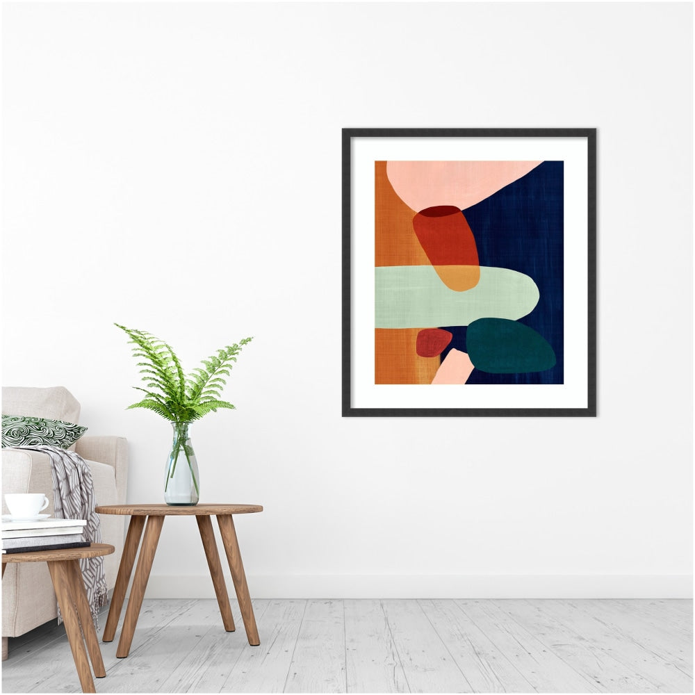 Amanti Art Stacking Pebbles I Pink by Eva Watts Wood Framed Wall Art Print, 30inW x 34inH, Black