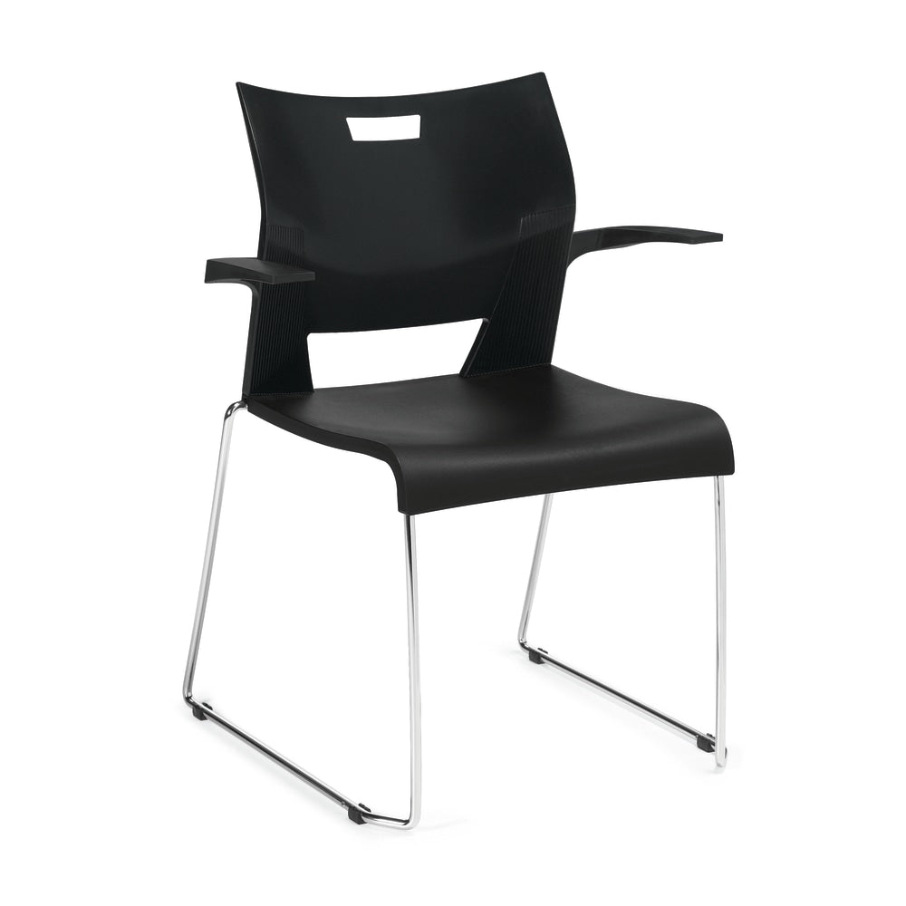 Global Duet Stacking Armchairs, Black/Chrome, Set Of 4