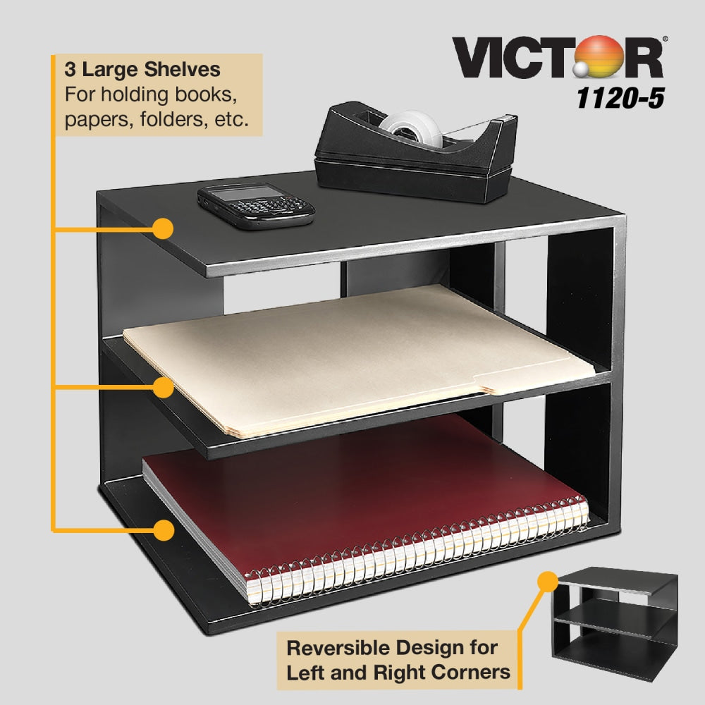 Victor Midnight Black Collection Corner Shelf, 13 1/2inH x 13 1/2inW x 10 1/2inD, Black