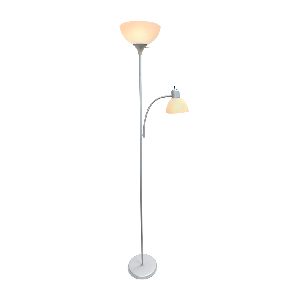 Simple Designs Floor Lamp With Reading Light, 71 1/2inH, Clear Shade/Silver Base