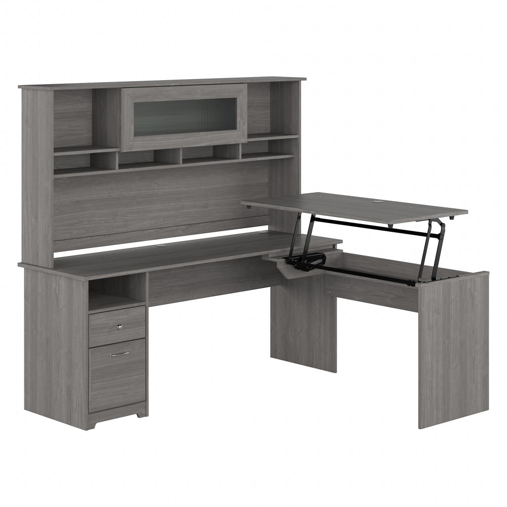 Bush Furniture Cabot 72inW 3-Position Sit-To-Stand Height-Adjustable L-Shaped Desk With Hutch, Modern Gray, Standard Delivery