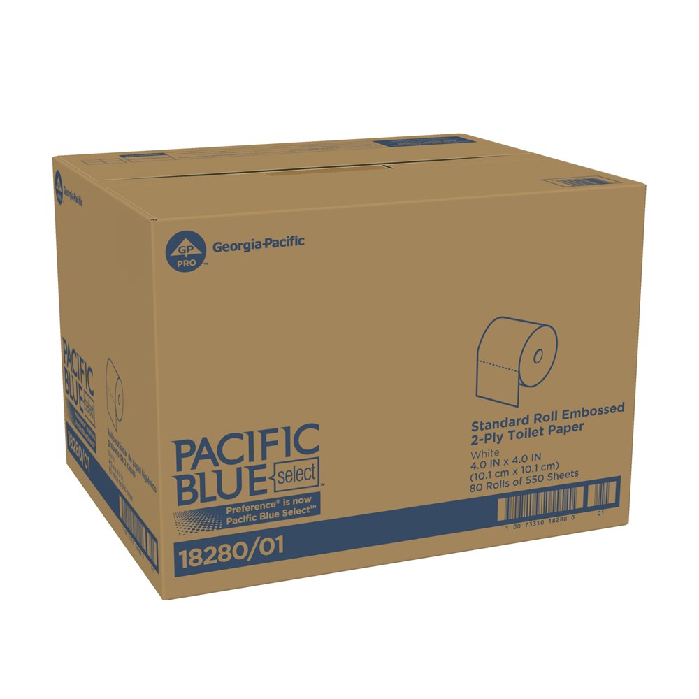 Pacific Blue Select 2-Ply Toilet Paper, 550 Sheets Per Roll, Pack Of 80 Rolls