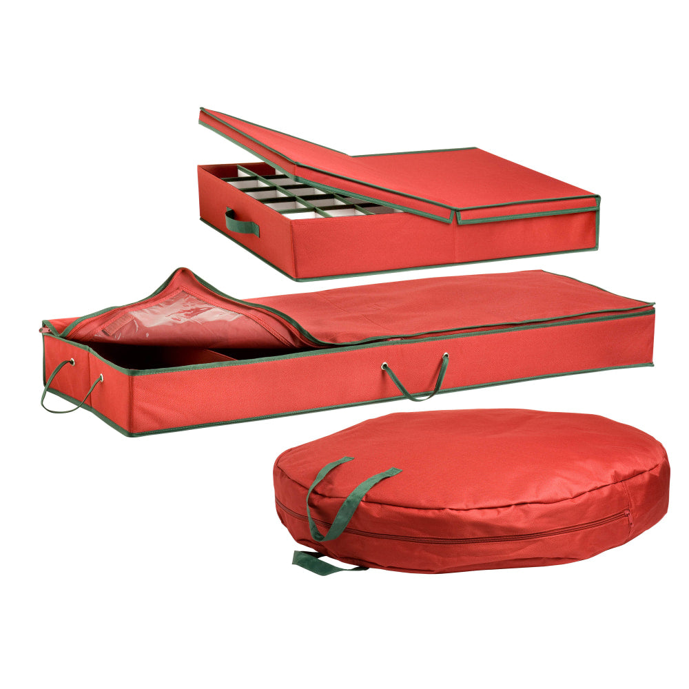 Honey-Can-Do 3-Piece Holiday Storage Set, Red